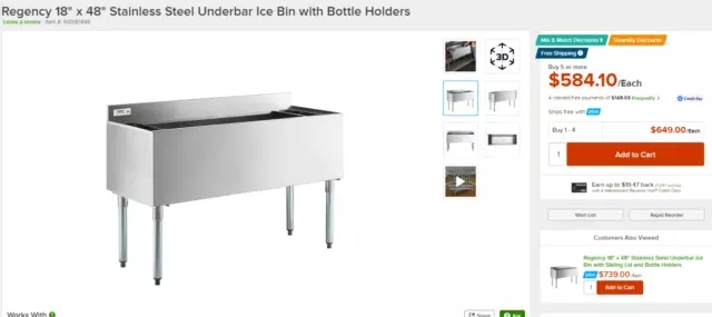 Regency under bar ice bin 18"x48"