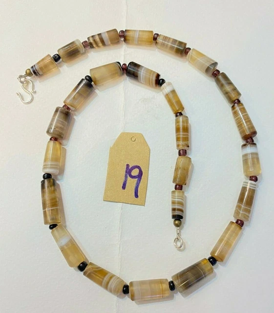 Old Ancient  Antique old Banded agate carnelian beads necklace  Angkor Cambodia