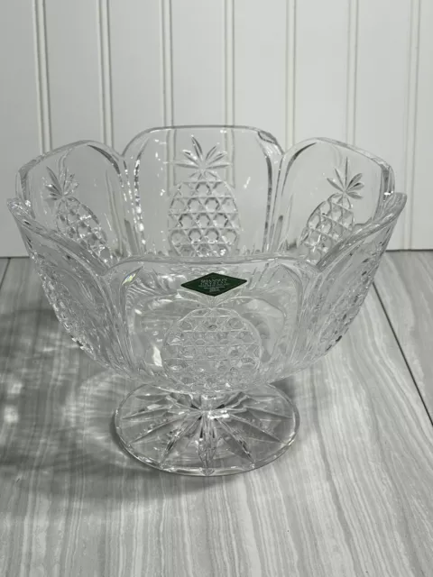 Shannon Crystal Pineapple Serving Bowl NOS w/sticker 9” Diam 6.5” Tall