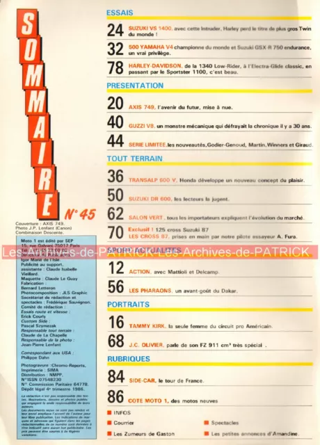 MOTO 1 45 SUZUKI VS 1400 Intruder DR 600 GSX-R 750 YAMAHA 500 V4 GUZZI V8 1986 2