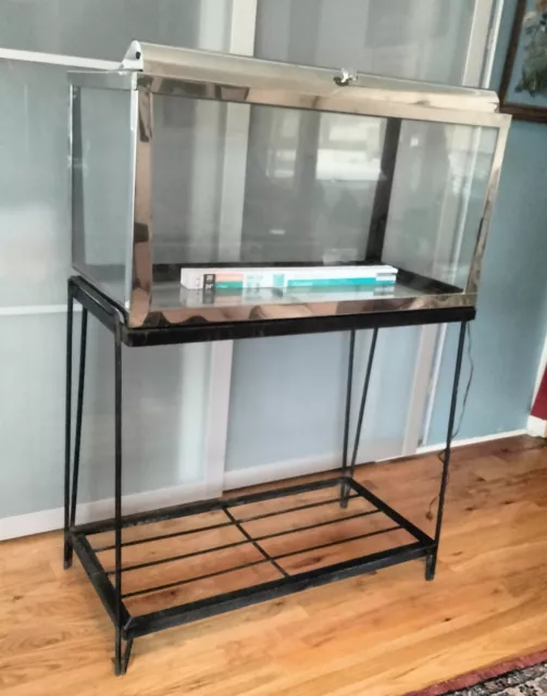 VINTAGE METAFRAME STYLE AQUARIUM 45gal  STAINLESS FISH TANK, STAND, FLO HOOD
