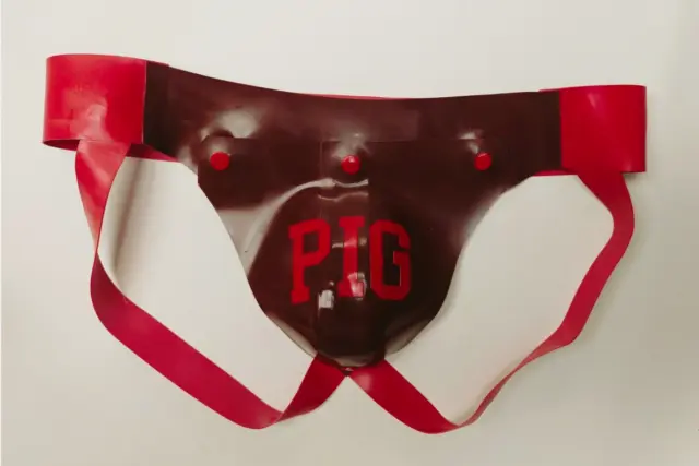 Rubberpigs  "PIG" Codpiece Jockstrap, premium brown & red rubber latex