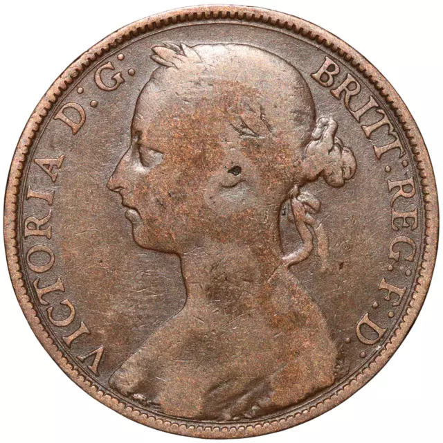 1889 Great Britain Victoria 1 Penny Coin 2