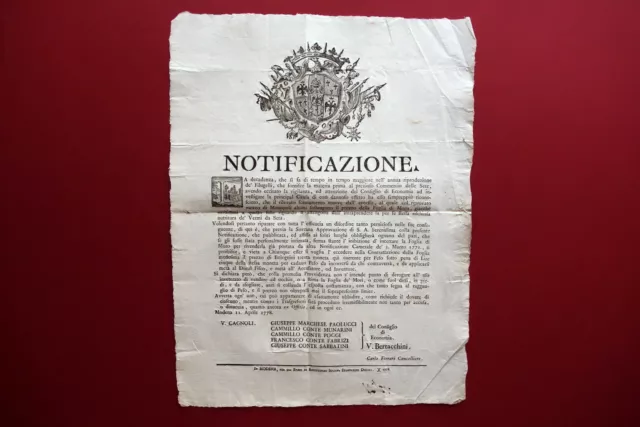 Grida Notificazione Filugelli Vermi da Seta Prezzo Foglia di Moro Soliani 1778