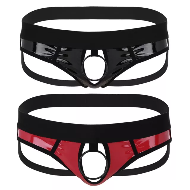 Herren Wetlook Boxer Briefs Leder-Optik Ouvertslip Dessous Unterwäsche Panties