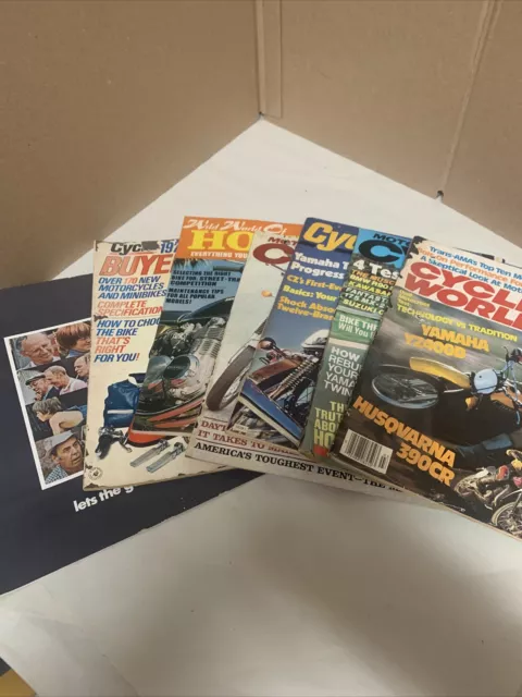 Lote de 6 de colección Folleto de Kawasaki de revistas/guías del comprador de motocicletas de los años 70 y 1-1974