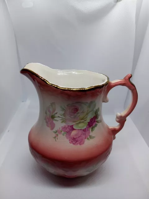 Small milk jug, Crown Staffordshire fine bone china, pink roses, gilded, 1920s