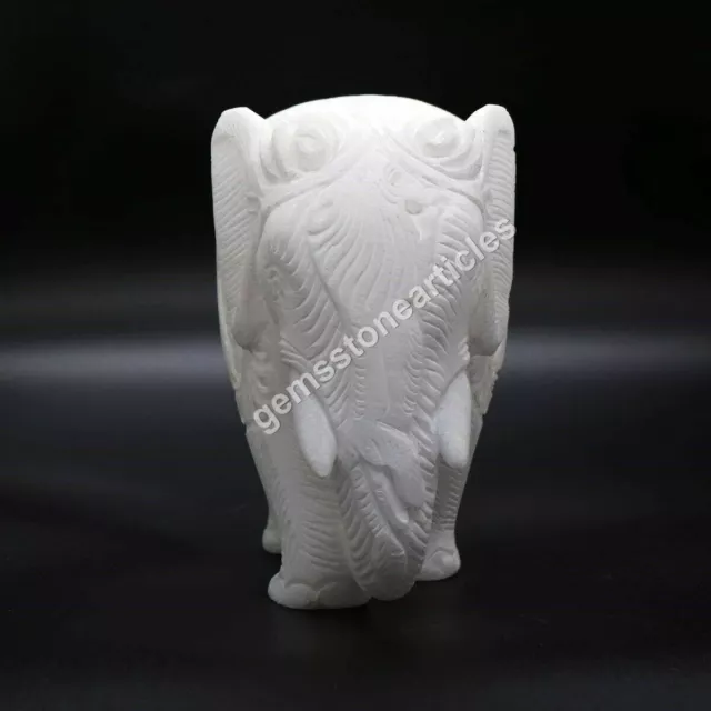 3& ANTIQUE WHITE Marble Elephant Statue Filigree Art Perfect Handmade ...