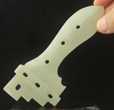 China Old Natural hetian Jade Hand Carved Statue axe sword pendant
