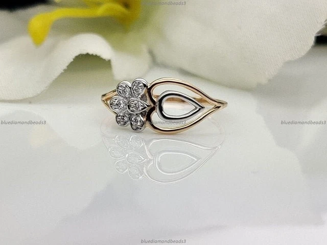 14k Gold Diamond No Stone Flower & Leaf Art Deco Engagement Ring For Women