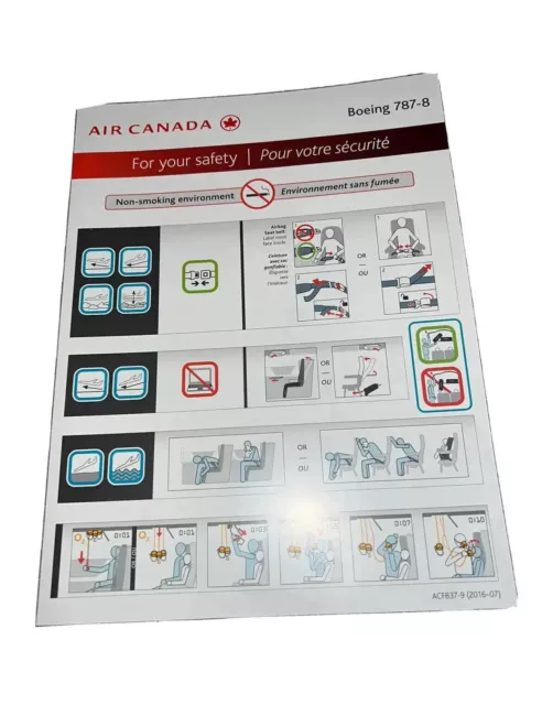 AIR CANADA SAFETY Card Boeing B787800 Card 07/16 14.99 PicClick