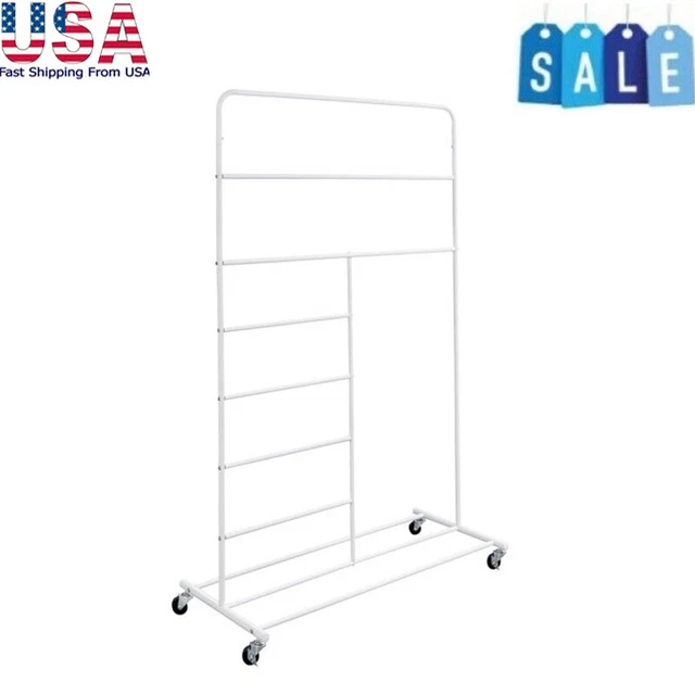 Rolling Vertical Clothes Drying Rack Holders W/ T-Bar Laundry Room Steel 65 lbs
