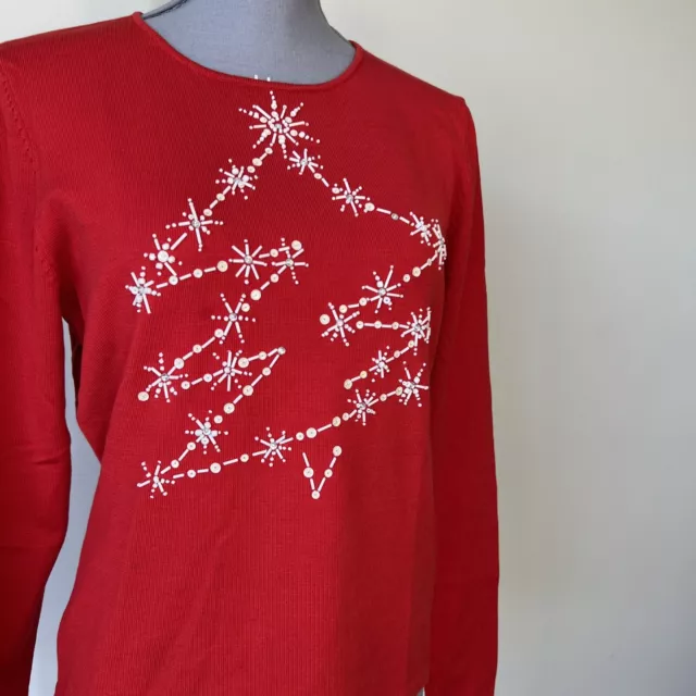 2004 Michael Simon Red Christmas Sweater Snowflake Sequin Christmas Tree Large