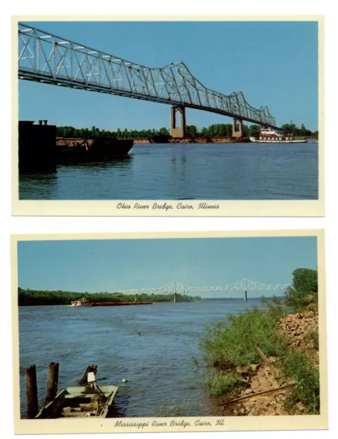 LOT OF 2 ~ Cairo Illinois ~ Mississippi and Ohio River Bridge ~ postcards