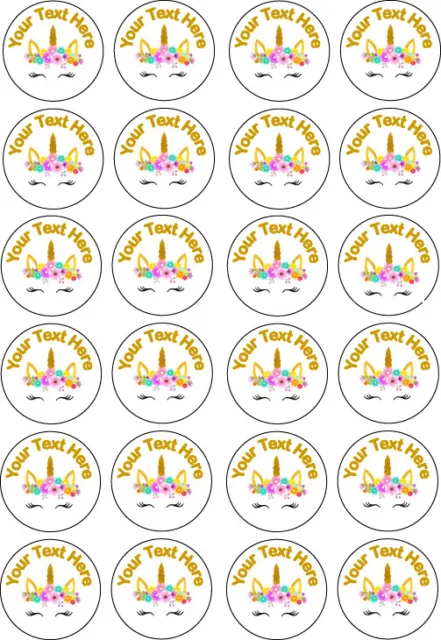 Personalised Unicorn Rainbow Edible Cupcake Fairy Cake Wafer Paper Toppers x 24