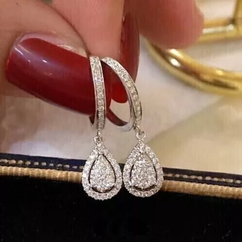 2.00 Ct Round Cut Simulated Diamond Drop Dangle Earrings 14k White Gold Plated