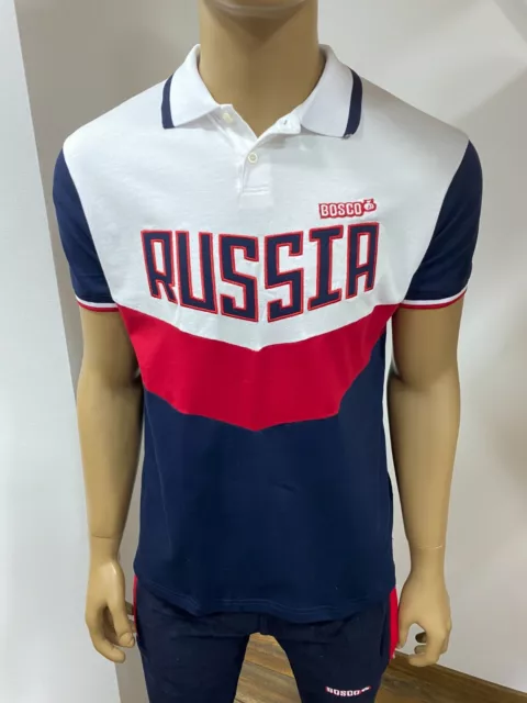 BOSCO SPORT Herren POLO-Shirt Collection "RUSSIA 2018" OLYMPIC TEAM, weiß/blau