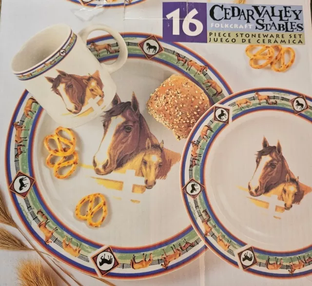 New Folkcraft Stoneware Cedar Valley Stables 16pcs Dinner Set