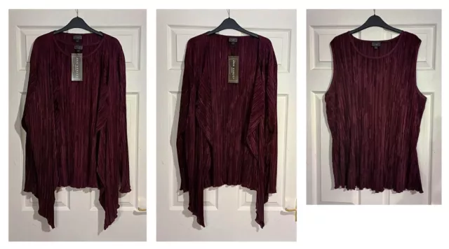 BNWT Anne Harvey pleated burgundy top and matching waterfall jacket (size 28)