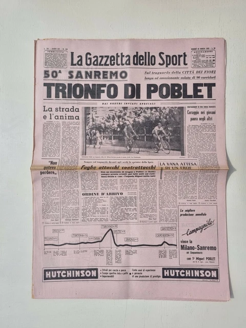 Gazzetta Dello Sport Du 20 Mars 1959 - Miguel Poblet Vainqueur Milan-Sanremo