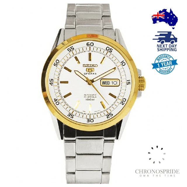 Seiko 5 Sports Gold White SNZH20 SNZH20K1 Automatic Mens Stainless Steel Watch