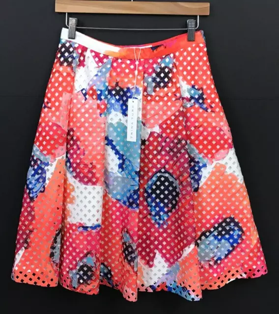 NWT Trina Turk Millan Poppy Print Floral Perforated Scuba Skirt Size 2