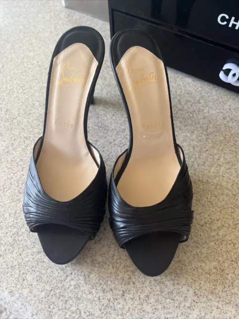 Christian Louboutin Me Dolly Black Leather Heel Mules EU Left  39 Right 38.5