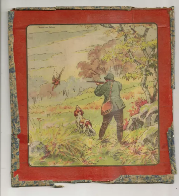 @  N°2 Petite Chromo Ou Litho Sur Le Theme Chasse Chasseur  Epagneuil Fusil