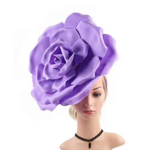 Stunning Large Purple Rose Flower Fascinator On Matching Headband, Spring Races