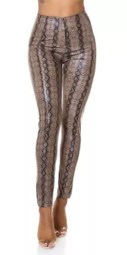 High Waist Snake Printed Leather Look Leggings with Zipper