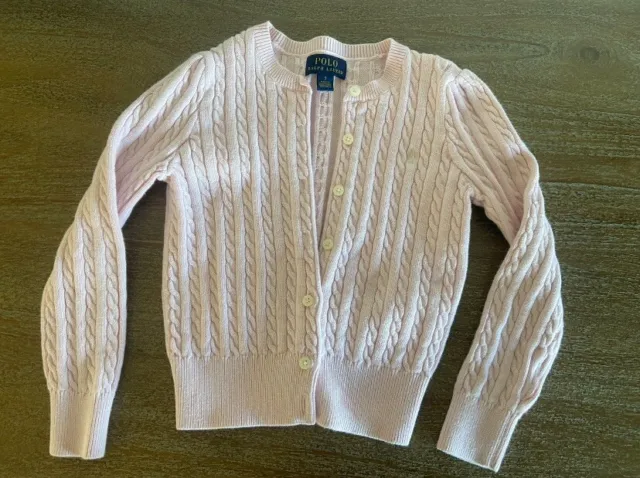 Polo Ralph Lauren Girls Cable Knit Button Up Cardigan Sweater Light Pink
