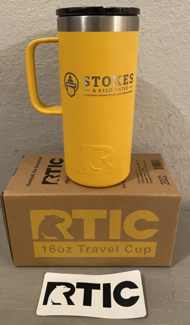 RTIC 16 oz Stainless Steel Travel Coffee Cup Vacuum Insulated, Amber Yellow