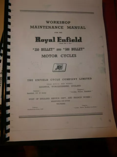 Royal Enfield Bullet 350 500 single instruction / workshop manual