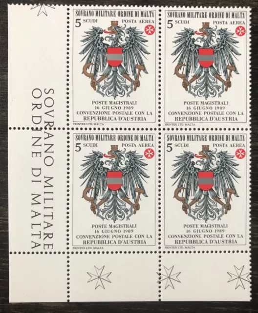 SMOM ORDINE DI MALTA - 1989 - Quartina nuova - Convenzione Postale con AUSTRIA