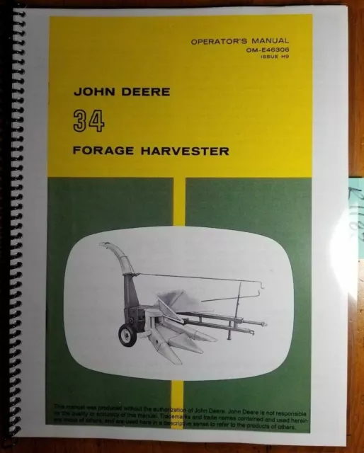 John Deere 34 Forage Harvester S/N -22100 Owner Operator Manual OM-E46306 H9 '69