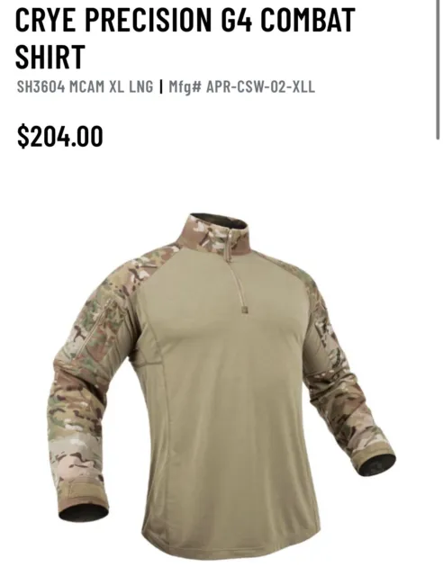 CRYE PRECISION G4 Combat Shirt - Multicam - XL Long - New without Tags ...