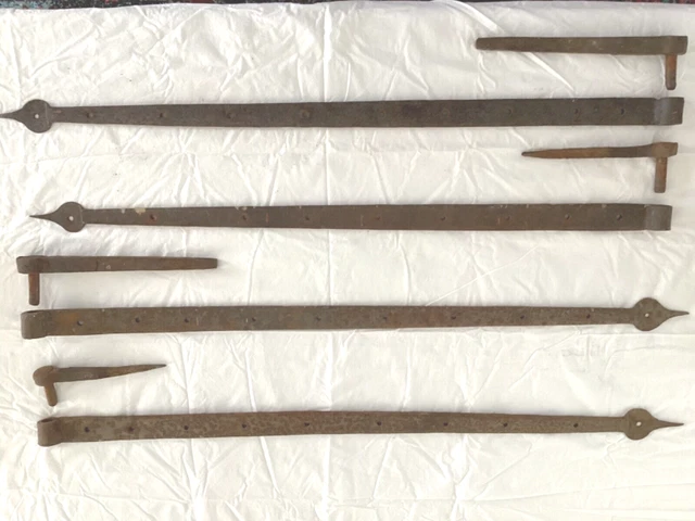Antique Hand Forged Iron Barn Hinges w/Pins 42" Long 2 Matching Pair 1850's Era