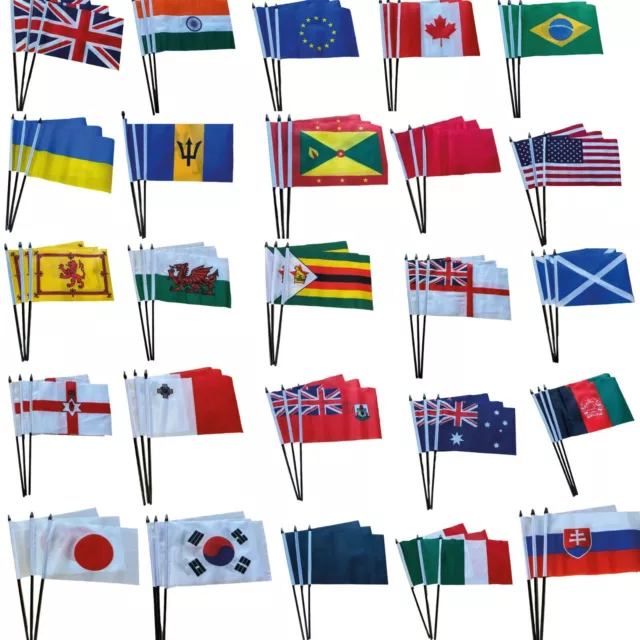 Waving Hand Flag 3Pack Solid Plastic Stick 150+ Designs FREE UK DELIVERY!