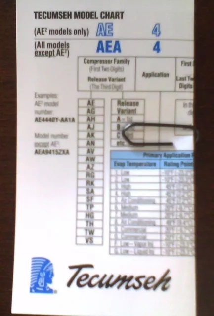Tecumseh, Superheat, Subcooling & Temperature Pressure Chart, Waterproof 3
