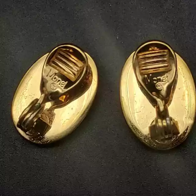 Monet Gold Tone Oval Clip On Earrings Vintage Costume Jewelry