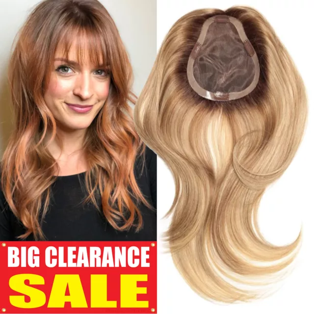 100% Human Hair Mono Silk Base Clip In Topper Toupee Hairpiece Women Top Wiglets