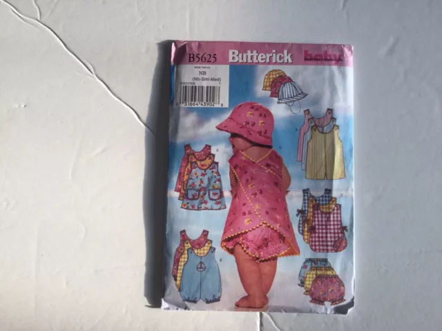 Butterick B5625 Patrón de costura sin cortar Bebés Vestido Top Jumper Mono Sombrero NB-S-M 2