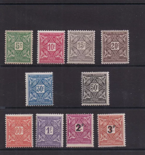 COTE D'IVOIRE SERIE COMPLETE DE 10 TIMBRES TAXES NEUF** N° 9 à 18 Cote: 23€