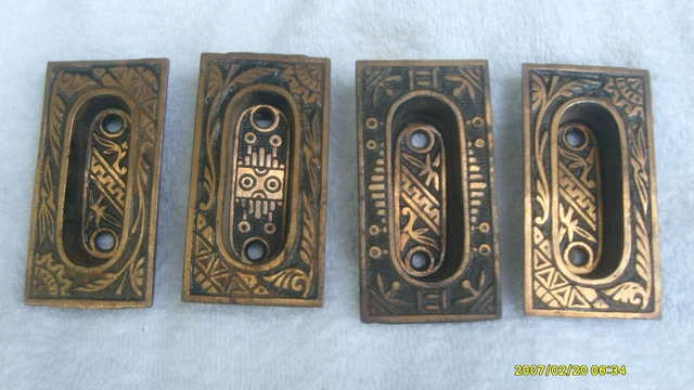 4 Pocket Door or window sash Pulls Recessed Eastlake Victorian Vintage Antique!