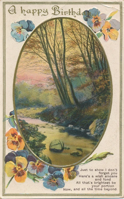 PC02551 Greeting Postcard. A Happy Birthday. River in the Woods. Wildt and Kray.