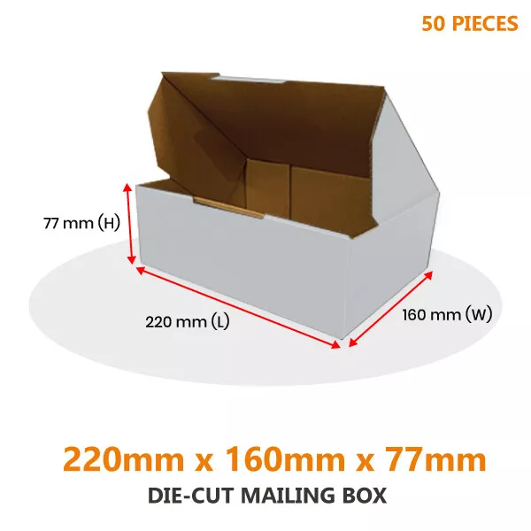 50x Die Cut Mailing Boxes 220 x 160 x 77mm Box For BX1/Small Box/AusPost 1kg