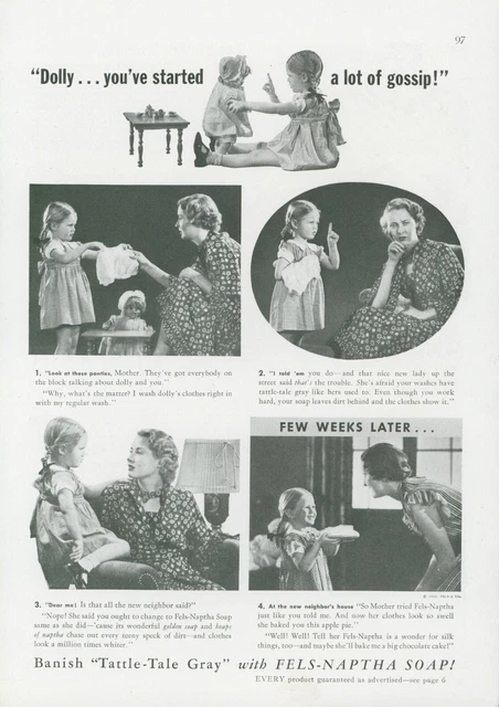 1936 Fels Naptha Soap Girl Doll Clothes Apple Pie No Gray Vintage Print Ad GH1