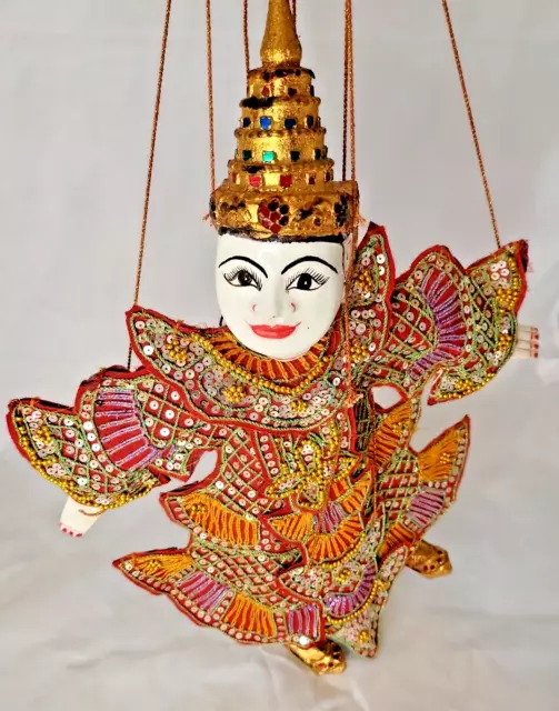 Antique Fabulous  Indonesian Thai Burmese Handmade Wood Marionette Puppet 14”
