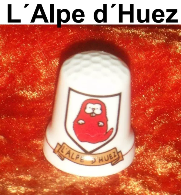 Fingerhut Porzellan selten thimble dé L´Alpe d´Huez Souvenir France Dedal