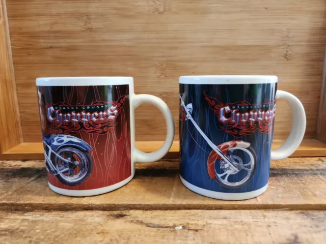 Set of 2 2004 Orange County Choppers Houston Harvest Gift Motorcycle Coffee Mugs